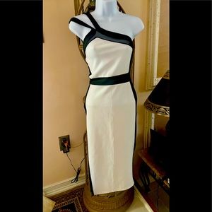 BOOHOO Strapy One Shoulder Black Side Mesh Scuba Body-con Midi Dress from UK